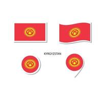 Kirgizië vlag logo icon set, rechthoek plat pictogrammen, cirkelvorm, marker met vlaggen. vector