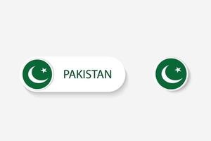 De knoopvlag van pakistan in illustratie van ovaal gevormd met woord van pakistan. en knoopvlag pakistan. vector