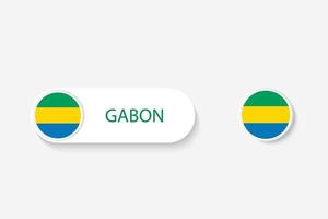 Gabon knop vlag in illustratie van ovaal gevormd met woord van Gabon. en knoopvlag gabon. vector