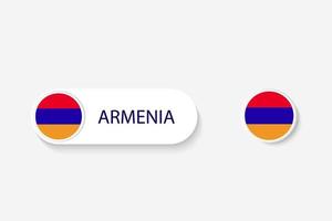 Armenië knop vlag in illustratie van ovaal gevormd met woord van Armenië. en knop vlag Armenië. vector