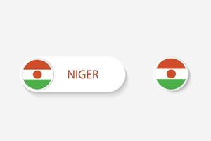 niger knop vlag in illustratie van ovaal gevormd met woord niger. en knop vlag niger. vector