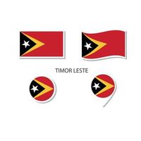 timor leste vlag logo icon set, rechthoek plat pictogrammen, cirkelvorm, marker met vlaggen. vector