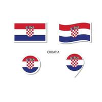 Kroatië vlag logo icon set, rechthoek plat pictogrammen, ronde vorm, marker met vlaggen. vector