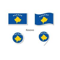 kosovo vlag logo icon set, rechthoek plat pictogrammen, cirkelvorm, marker met vlaggen. vector