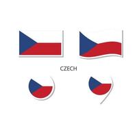 Tsjechische vlag logo icon set, rechthoek plat pictogrammen, cirkelvorm, marker met vlaggen. vector