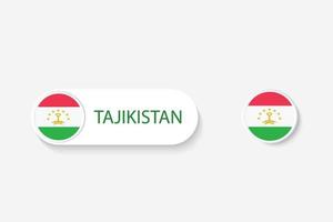 Tadzjikistan knop vlag in illustratie van ovaal gevormd met woord van Tadzjikistan. en knop vlag tadzjikistan. vector