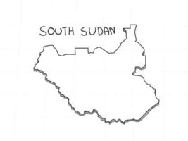 hand getekend van Zuid-Soedan 3D-kaart op witte achtergrond. vector
