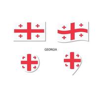 Georgië vlag logo icon set, rechthoek plat pictogrammen, ronde vorm, marker met vlaggen. vector