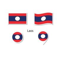 laos vlag logo icon set, rechthoek plat pictogrammen, cirkelvorm, marker met vlaggen. vector