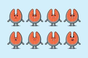 set kawaii verse zalm cartoon met uitdrukkingen vector