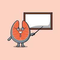 leuke cartoon verse zalm lesgeven met whiteboard vector