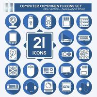 pictogrammenset computercomponenten. geschikt voor onderwijs symbool. lange schaduwstijl. eenvoudig ontwerp bewerkbaar. ontwerp sjabloon vector. eenvoudige illustratie vector