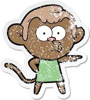 verontruste sticker van een cartoon wijzende aap vector