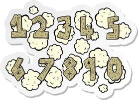 sticker van een cartoon met houten cijfers vector