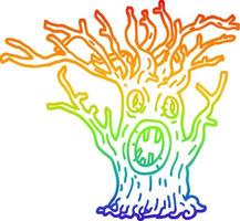 regenbooggradiënt lijntekening cartoon spookachtige boom vector