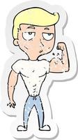 retro noodlijdende sticker van een cartoon gym man vector