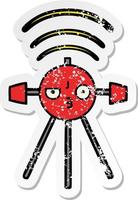 noodlijdende sticker van een schattige cartoonsatelliet vector