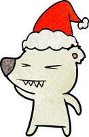 boze ijsbeer getextureerde cartoon van een dragende kerstmuts vector