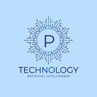 letter p technologie grenzen kunstmatige intelligentie initiële vector logo ontwerpelement