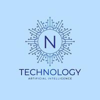 letter n technologiegrenzen kunstmatige intelligentie initiële vector logo ontwerpelement