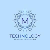 letter m technologiegrenzen kunstmatige intelligentie initiële vector logo ontwerpelement