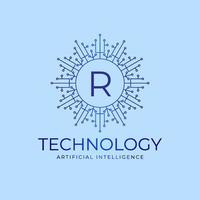 letter r technologie grenzen kunstmatige intelligentie initiële vector logo ontwerpelement