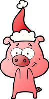 vrolijke gradiëntcartoon van een varken met een kerstmuts vector