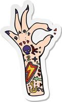 sticker van een cartoon tattoo arm vector