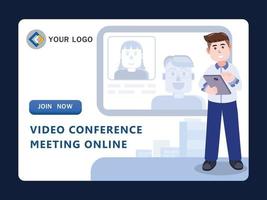 zakelijke videoconferentievergadering online, communicatie, cartoon karakter vectorillustratie. vector