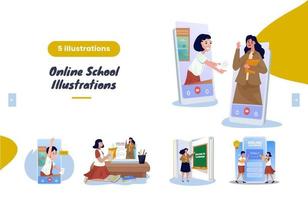 plat ontwerp online schoolillustratiepakket vector