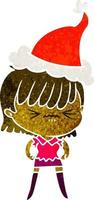 geërgerde retro cartoon van een meisje met een kerstmuts vector