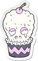 sticker van een spookachtige schedel cupcake cartoon vector