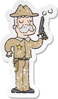 verontruste sticker van een cartoon-sheriff vector