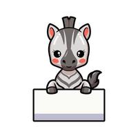 schattige baby zebra cartoon met leeg teken vector