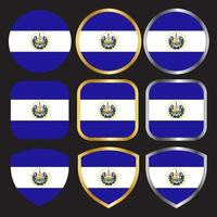 el savador vlag vector icon set met gouden en zilveren rand