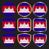 Cambodja vlag vector icon set met gouden en zilveren rand