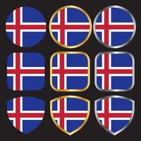 ijsland vlag vector icon set met gouden en zilveren rand