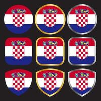 kroatië vlag vector icon set met gouden en zilveren rand