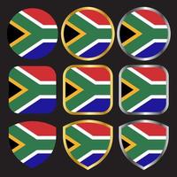 Zuid-Afrika vlag vector icon set met gouden en zilveren rand