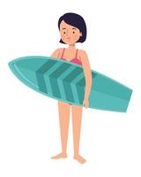 vrouw met groene surfplank vector