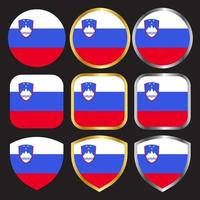 slovenië vlag vector icon set met gouden en zilveren rand