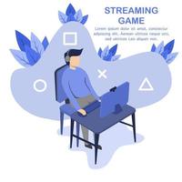 een man doet een livestream-game. dit ontwerp is geschikt voor live streaming, streaming, online gaming en social media. vector