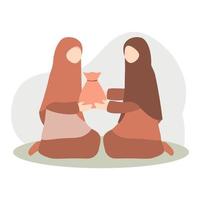 moslimvrouw geeft zakat aan arme vrouw vector