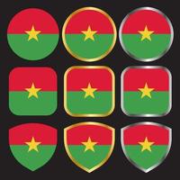 burkina-fasso vlag vector icon set met gouden en zilveren rand