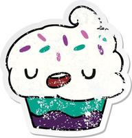 noodlijdende sticker cartoon kawaii van een schattige cupcake vector