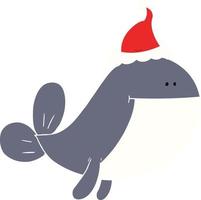 egale kleurenillustratie van een walvis die een kerstmuts draagt vector