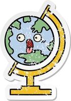 verontruste sticker van een schattige cartoonbol van de wereld vector