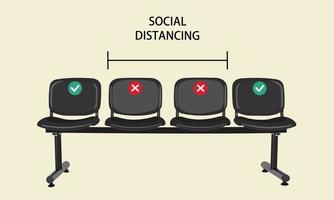 de stoel heeft een symbool om de afstand te bewaren. voorkom de verspreiding van het coronavirus covid 19 door geïnfecteerde mensen. vector