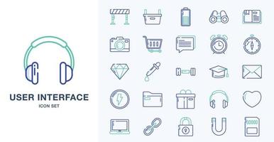 basic ui, essential, icon, web, icon set, outline gekleurde icon set vector