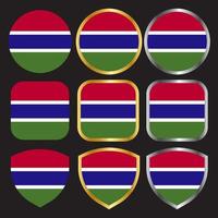 Gambia vlag vector icon set met gouden en zilveren rand